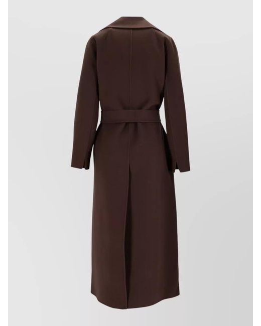 Max Mara Brown Long Coat Belted Waist Notched Lapels