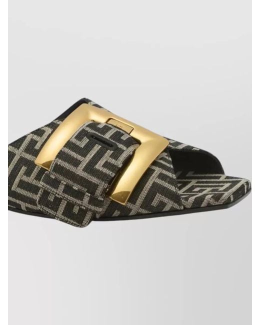 Balmain Green Flat Monogram Jacquard Anthem Sandals