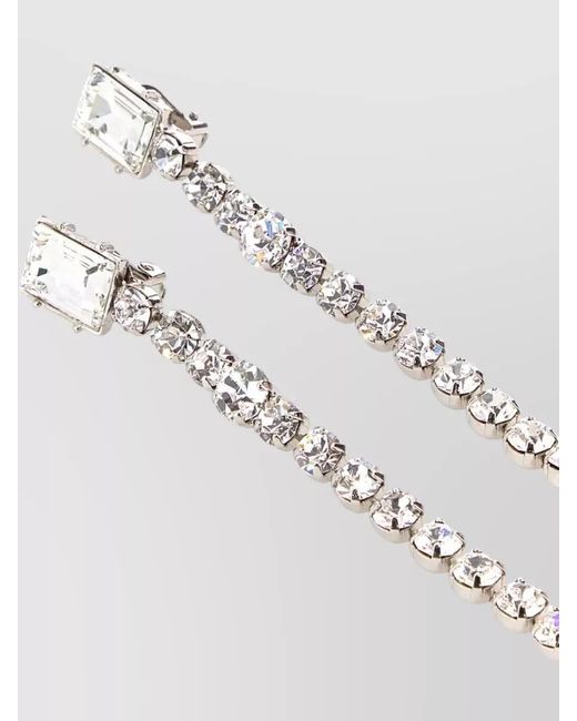 Alessandra Rich White Metal Earrings Dangling Design Rectangular And Round Gemstones