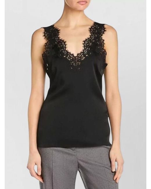 Stella McCartney Blue Lace Trim Satin V Neck Top