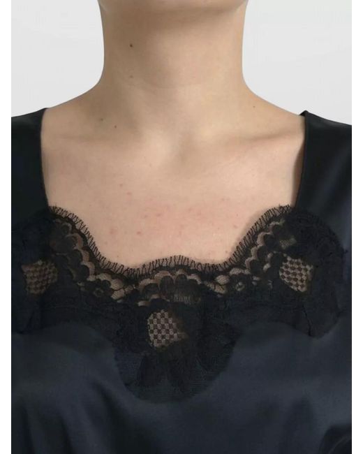 Dolce & Gabbana Black Silk Lace Trim Midi Dress