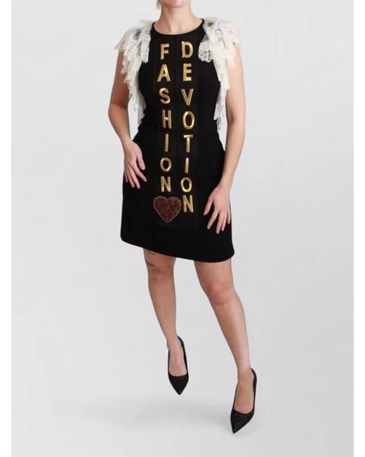 Dolce & Gabbana Black Sleeveless Lace Sheath Dress Heart Detail