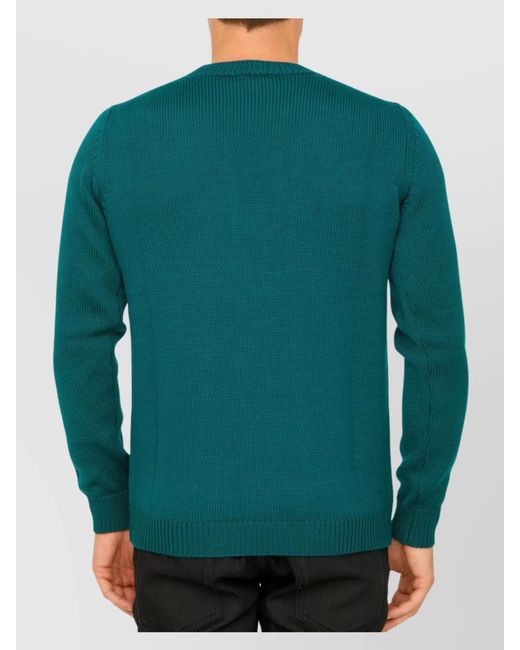 Roberto Collina Green Wool Ribbed Crewneck Regular-Fit Sweater for men