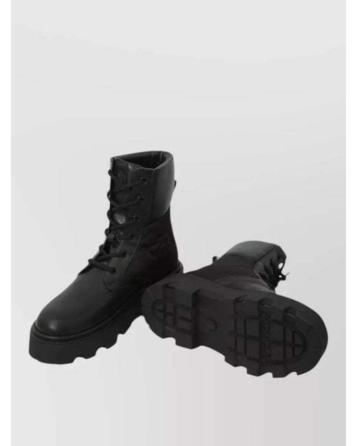 Moncler Black Aurea Lace Up Leather Ankle Boots