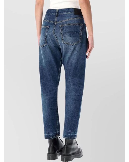 R13 Blue High Rise Crossover Straight Leg Denim Trousers