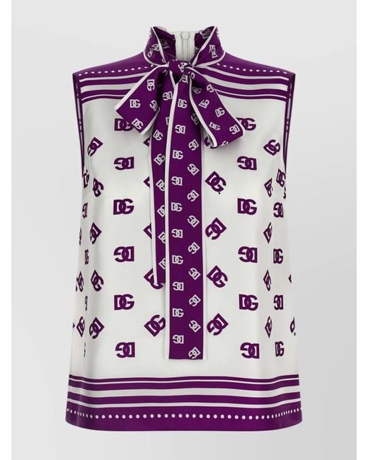 Dolce & Gabbana Purple Allover Printed Sleeveless High Neck Top