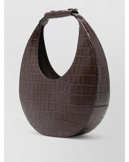 Staud Brown Crocodile Effect Structured Shoulder Bag Top Handle
