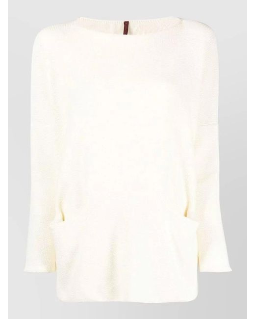 Daniela Gregis White Boat Neck Relaxed Knit Sweater Pockets