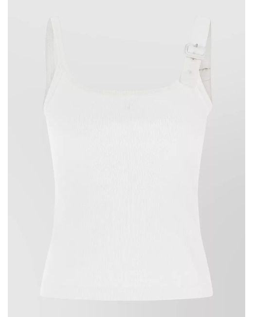 Courreges White Cotton Ribbed Sleeveless Square-Neck Tank Top