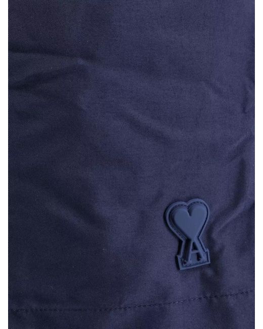 AMI Blue Beach Shorts Swimwear Featuring Back Pocket for men