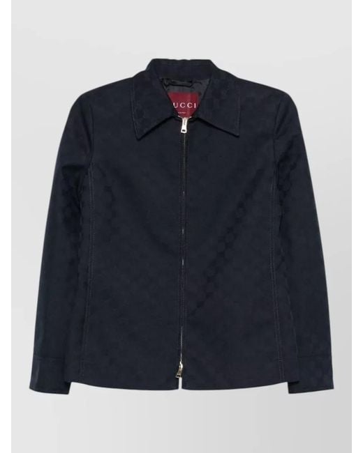 Gucci Blue Checkered Jacket Collared Neck Front Pockets