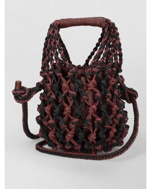 Alysi Black Woven Crossbody Bag Dual Handles Knots