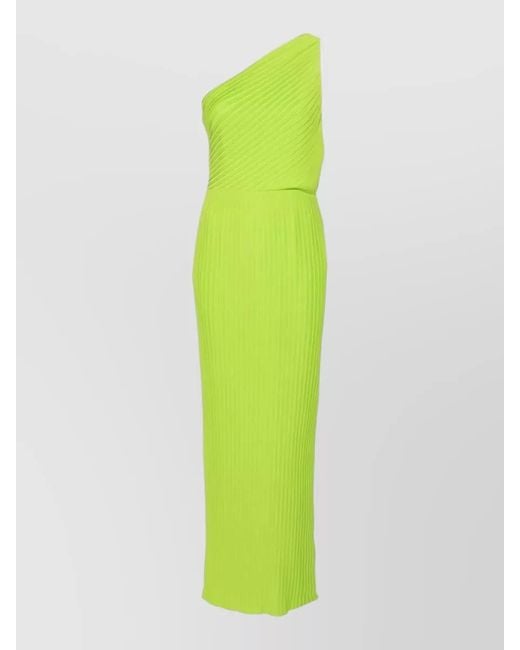 Solace London Green Adira One Shoulder Pleated Maxi Dress