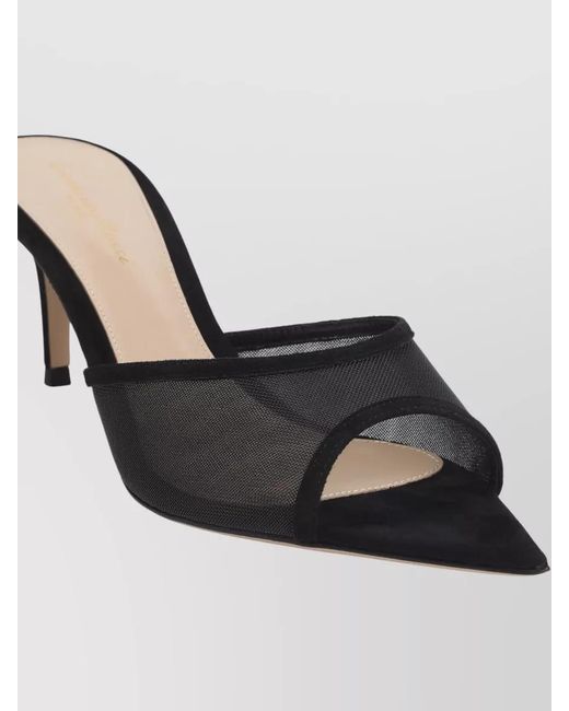 Gianvito Rossi Black Elle 70 Suede Mesh Stiletto Mules
