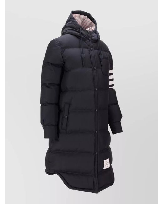 Thom Browne Blue Long Hooded Down Shirtdress Striped Sleeves