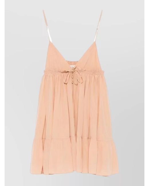 Chloé Pink Silk Tiered Ruffled Mini Dress