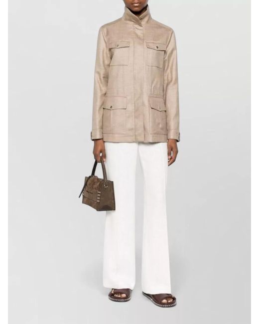 Herno Natural High Collar Jacket Buttoned Cuffs Pockets