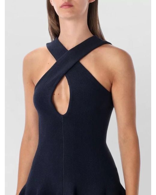 Alaïa Blue Sleeveless Keyhole Compact-Knit Mini Dress