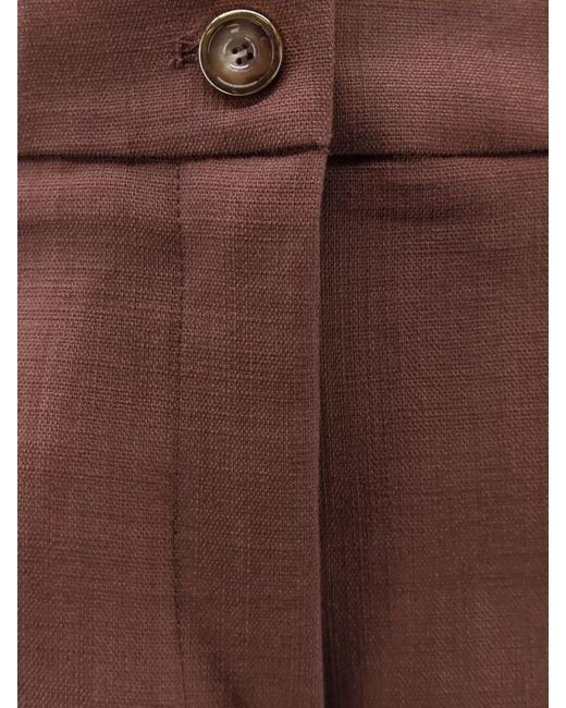 Pinko Brown Serenidad Tailored Trousers Front Crease Buttons Belt