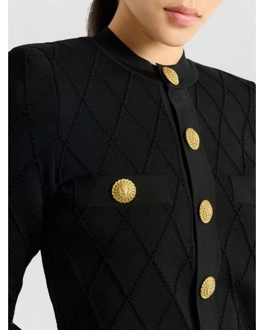 Balmain Black Quilted Cropped Cardigan