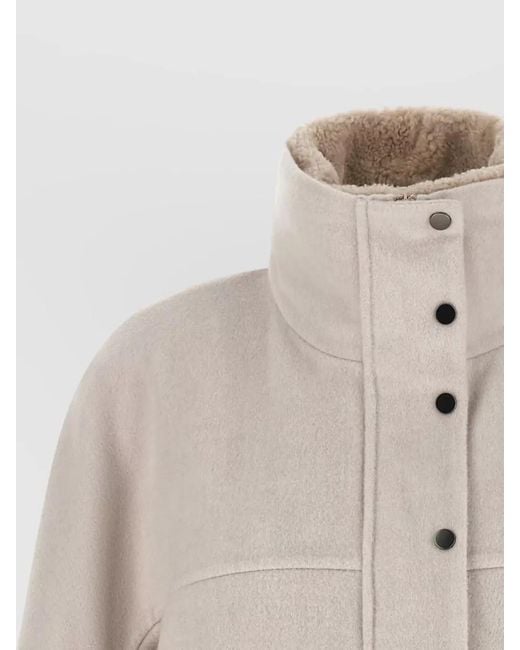 Brunello Cucinelli Natural Cropped Coat Virgin Wool Cashmere Blend