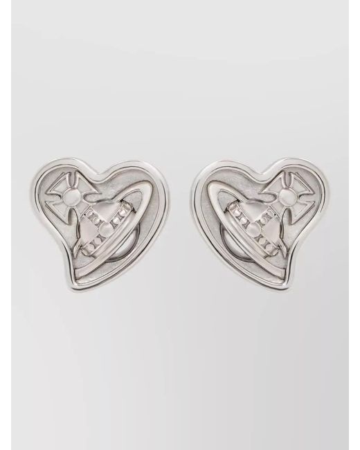 Vivienne Westwood Metallic Faye Heart Stud Earrings Engraved Detail
