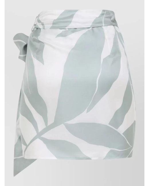 Max Mara Gray Strano Silk Mini Skirt Leaf Print
