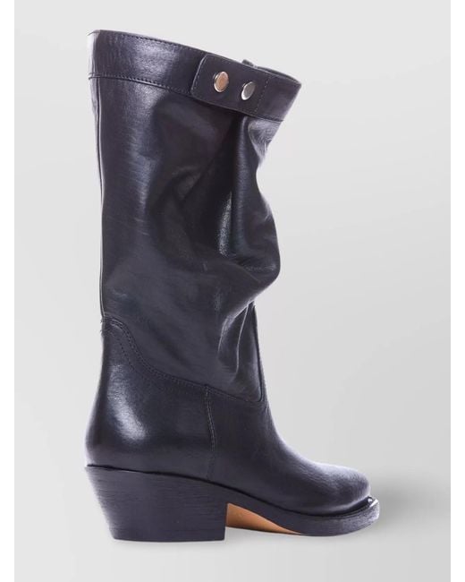 Isabel Marant Blue Leather Boots Buckle Strap Heeled