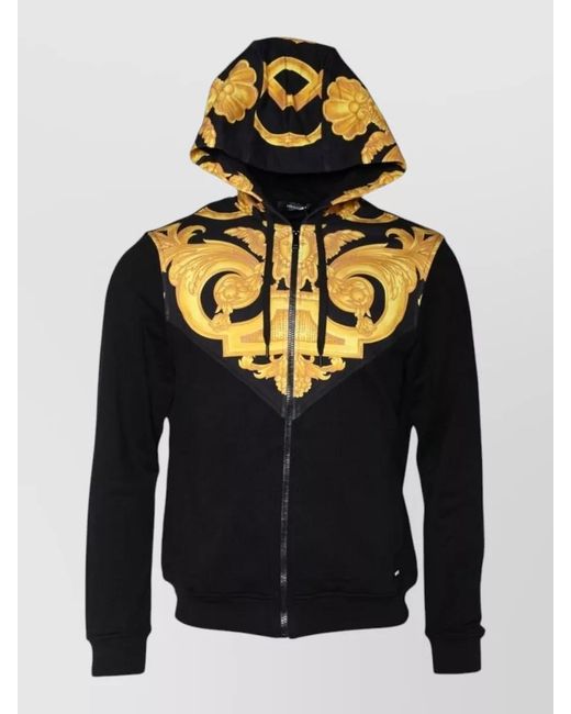 Versace Blue Medusa Barocco Print Cotton Zip Hoodie for men