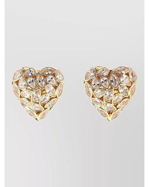 Self-Portrait Metallic Heart Motif Earrings Tone Gemstones