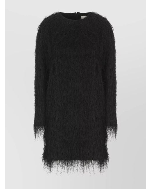 Loulou de Saison Black Fringed Long-Sleeve Knee-Length Dress
