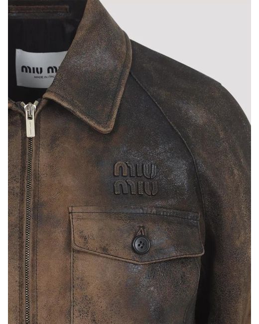Miu Miu Brown Lamb Leather Bomber Jacket
