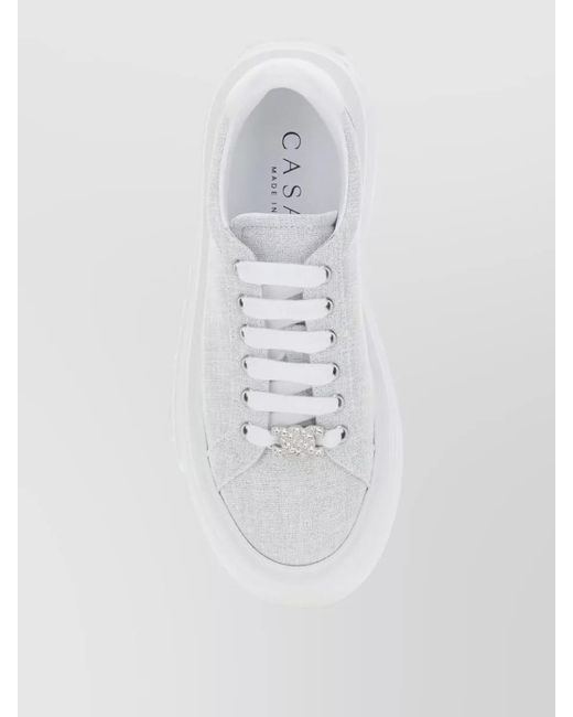 Casadei White Embellished Low-Top Sneakers