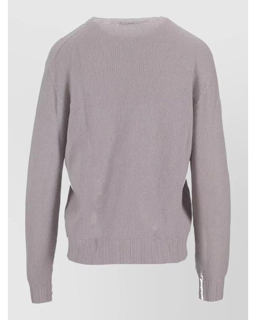 LA ROSE Gray Crew Neck Knitwear Long Sleeves Ribbed Trims