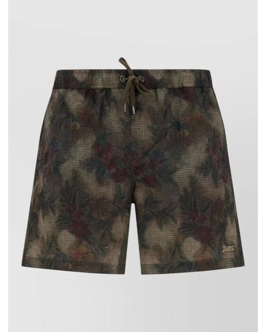 Herno Gray Tropical Floral Ripstop Nylon Swim Shorts for men