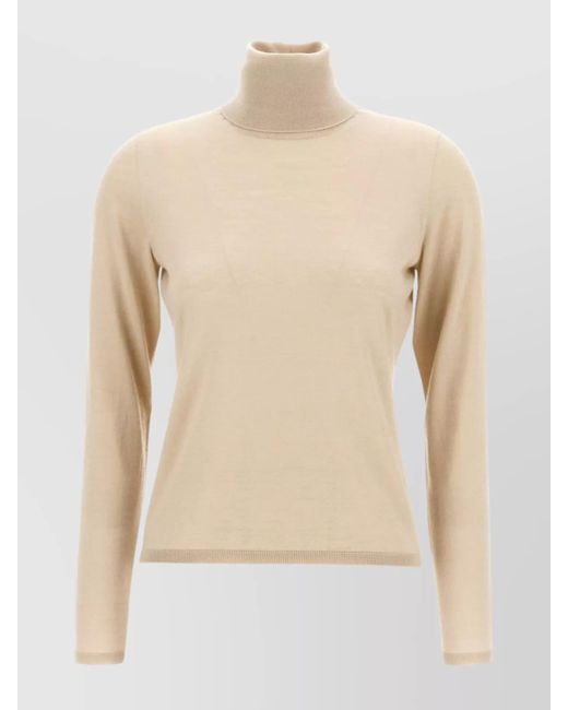Max Mara Natural 'Adda' Ribbed Turtleneck Sweater With Long Sleeves