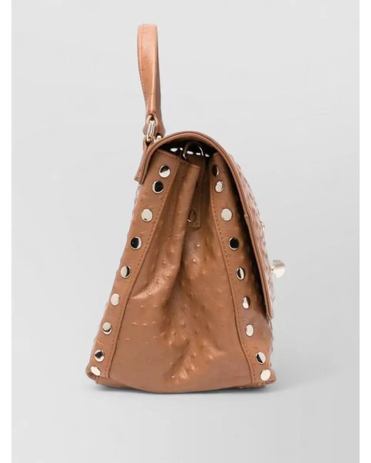 Zanellato Brown Postina Cactus Small Shoulder Bag Studs