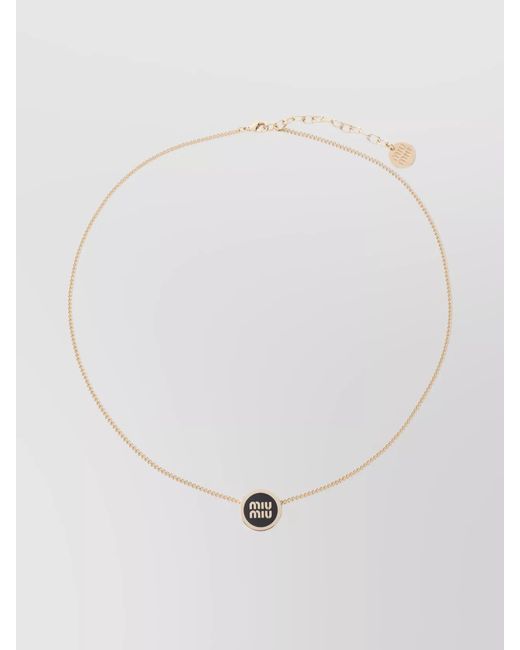Miu Miu White Brass Necklace Logo Charm