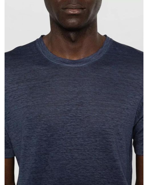 120% Lino Blue Linen Crew Neck Short Sleeve T-Shirt for men