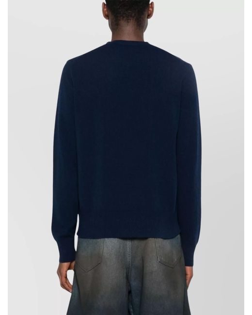 Vivienne Westwood Blue Cashmere Merino Wool Ribbed Crewneck Jumper for men