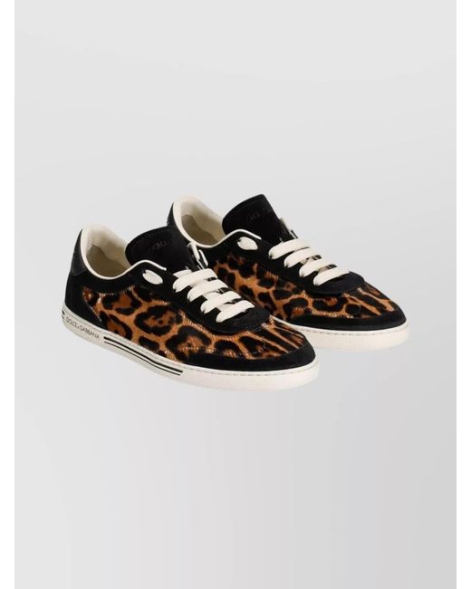 Dolce & Gabbana Multicolor Leopard-Print Calf Hair Leather Lace-Up Sneakers