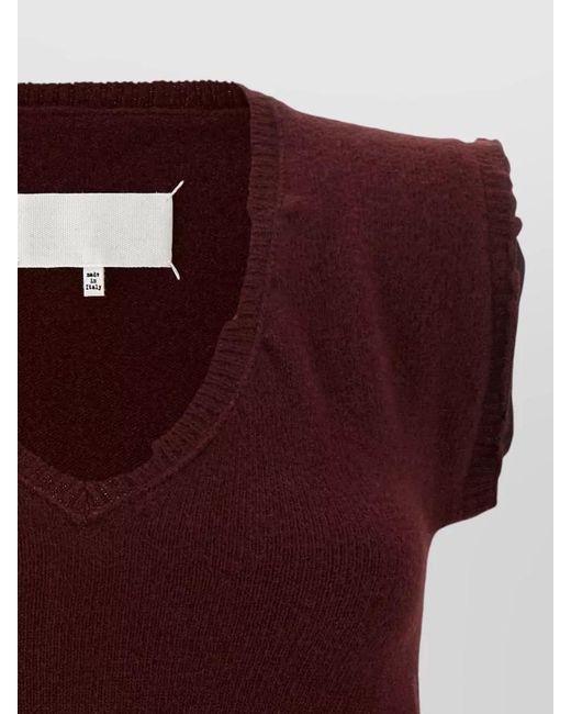 Maison Margiela Red Distressed Virgin Wool Sleeveless Jumper