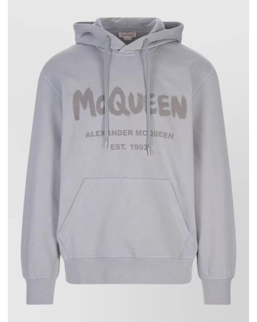 McQueen Gray Cotton Hoodie for men