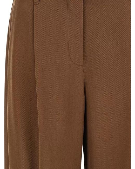 Brunello Cucinelli Brown Tailored Loose Leg Wool Blend Trousers