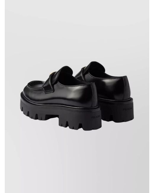Prada Black Modern Loafers With Chunky Sole Design