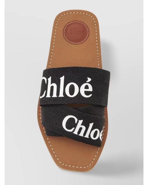 Chloé Black Linen Slides