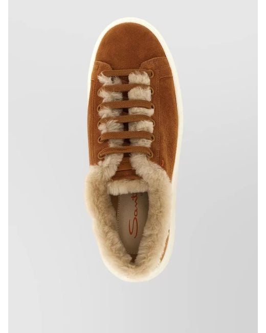 Santoni Natural Lace Up Sneakers Suede Platform Sole