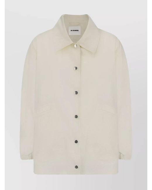 Jil Sander White Collared Neck Elastic Cuffs Front Pockets