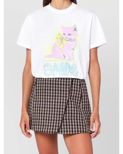Ganni White Cotton Printed Relaxed-Fit T-Shirt