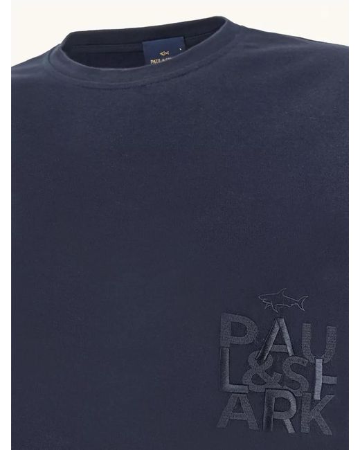 Paul & Shark Blue Embroidered Cotton Jersey Crew Neck T Shirt for men